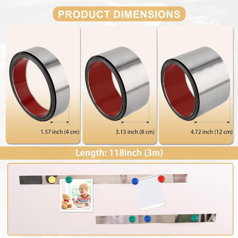 Soengsau 118" x 4.72" Flexible Self Adhesive Metal Strip for Magnets, Peel and Stick Ferrous Memo Tape for Bulletin Boards, Workshop, Office and School Use - Image 2